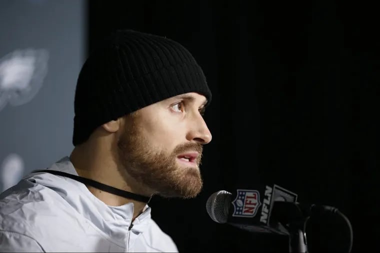 Eagles defensive end Chris Long during a press conference at the mall of America in Minnesota, Thursday, Feb. 1, 2018.