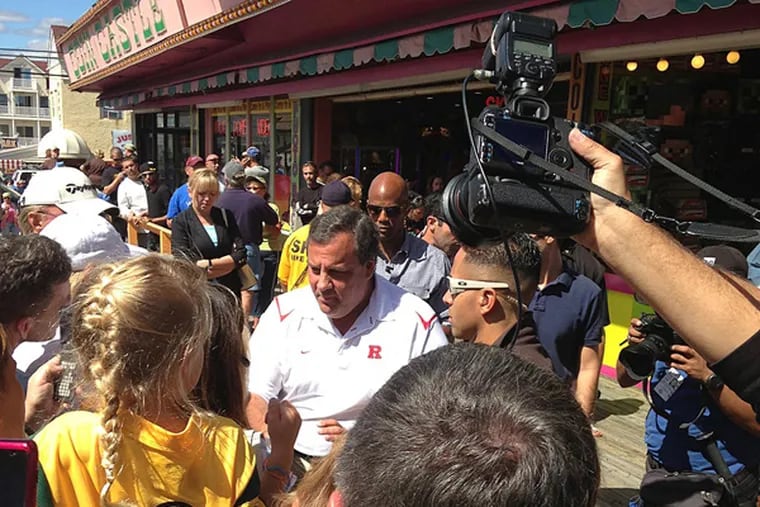 Gov. Christie shakes hands in Seaside Park. One woman said, "Thank you for coming to the shore, Gov."