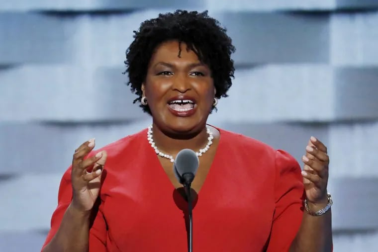 Georgia House Minority Leader Stacey Abrams addresses the Democratic National Convention in Philadelphia in 2016.