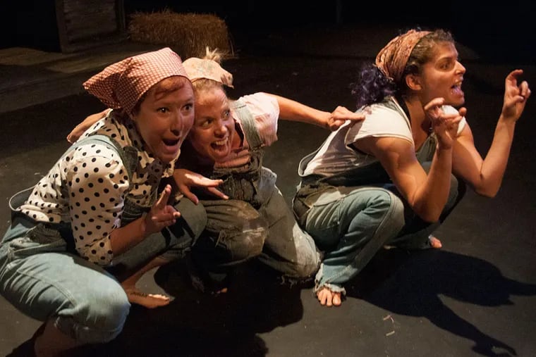 Jim reviews the Luna Theater Company's all-female production of "Animal Farm." Pictured (left to right): Tori Mittelman, Michelle Pauls, Sarah Knittel (The Three Pigs: Napoleon, Squealor and Snowball).
(Photo Credit: John Allerheilegen)