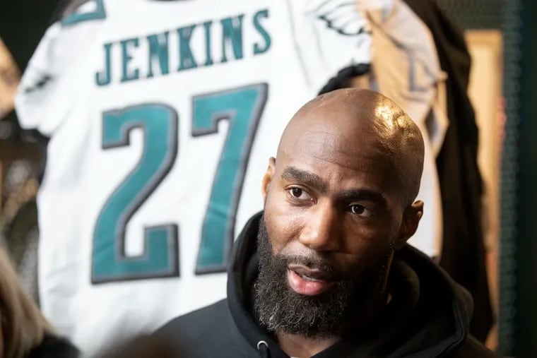 The Eagles' Malcolm Jenkins speaking with reporters the day after the team's season ended in a playoff loss to Seattle.