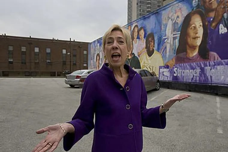 Anna Burger, seen here outside her former union hall on Spring Garden Street, leads Change to Win, a coalition of labor unions that split from the AFL-CIO in 2005. (Ed Hille/Staff Photographer)
