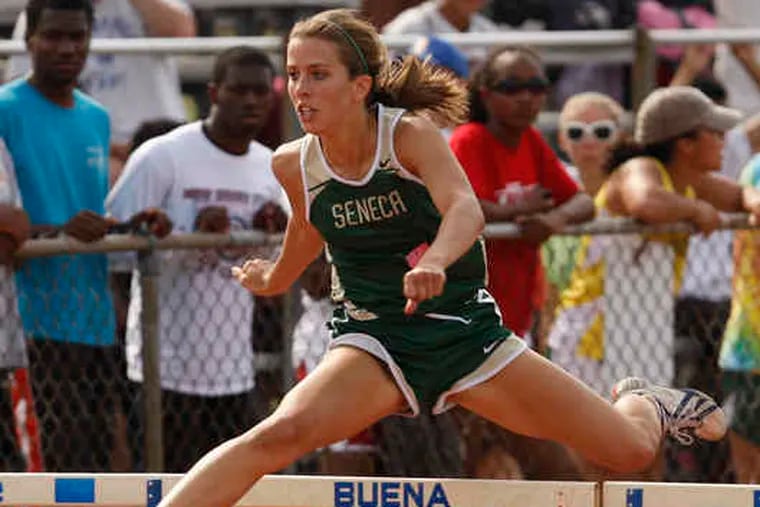 Seneca's Mary Bohi wins the 400-meter low hurdles for Seneca in the Girls Group 3. &quot;I took over the lead at the eighth hurdle,&quot; said Bohi, who fell behind early in the race.