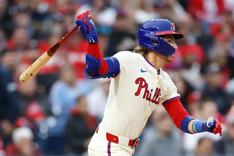 The Phillies' Bryson Stott has seen improvement in his chase rate this season, dropping from 29.5% in 2023 to 28.2%.