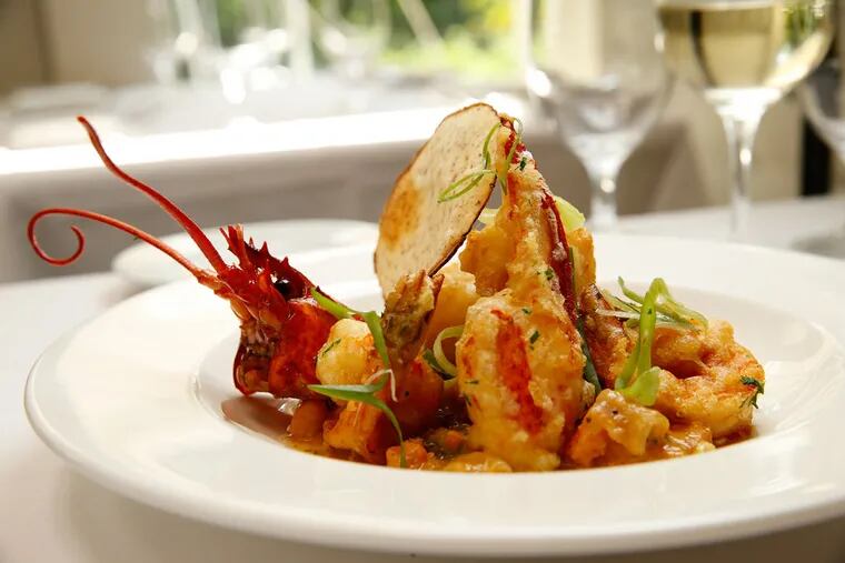 The tempura-fried lobster/shrimp combo over curried vegetables.