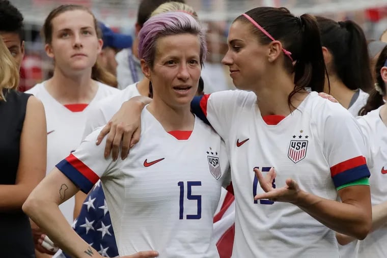 Megan Rapinoe (left) and Alex Morgan (right), two of the U.S. women's soccer team's biggest stars, have also been leaders of the players' fight for equal pay.