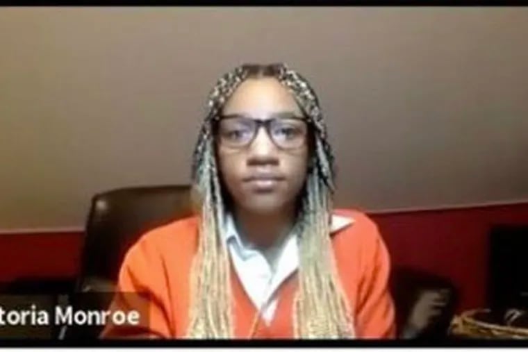 Penn Wood High School student Victoria Monroe shares her story during a virtual press conference for the Level Up campaign to equalize school funding.