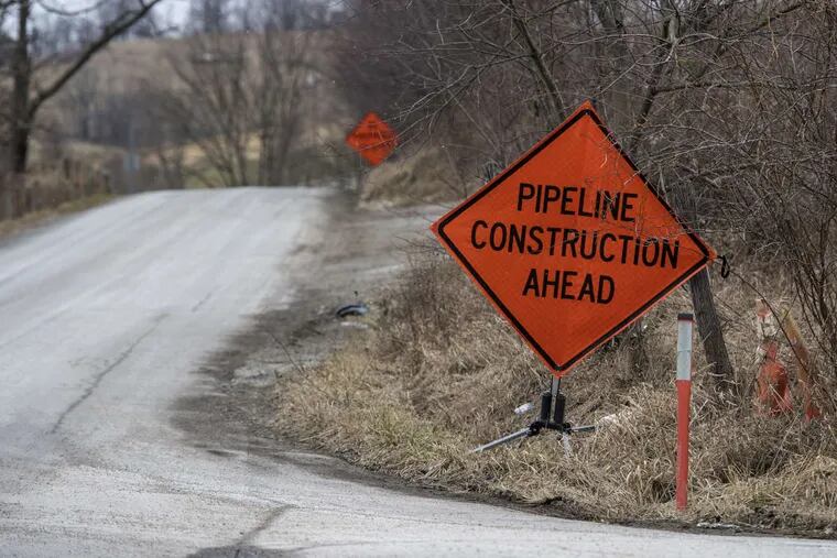 Signs warn of the installation of the Mariner East 2 pipeline in Washington County, Pa.