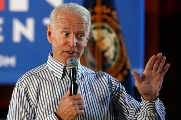 In this June 4, 2019, photo, former vice president and Democratic presidential candidate Joe Biden speaks during a campaign event in Berlin, N.H. Tensions between Biden’s Catholicism and the demands of the modern Democratic Party came into sharp relief with his sudden reversal on whether federal money should pay for abortion services.