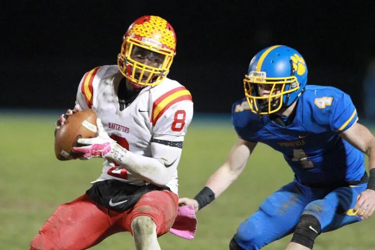 Two-way standout Jordan Mosley, left, leads Haverford High against Central League rival Marple Newtown on Saturday night.