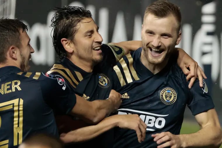Kacper Przybylko (right) has scored a lot of goals for the Union, but the team has never spent big on a truly elite striker in its 12-year history.