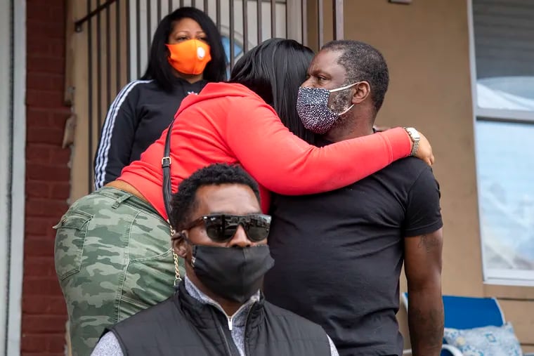 Family and friends gather outside Walter Wallace Jr.'s home in West Philadelphia on Tuesday.