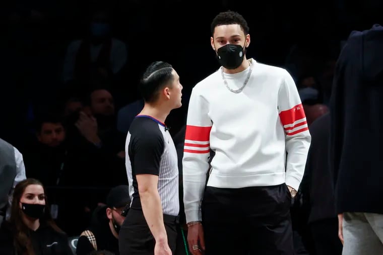 Ben Simmons looks on during the second half of Monday's Nets game against the Sacramento Kings.