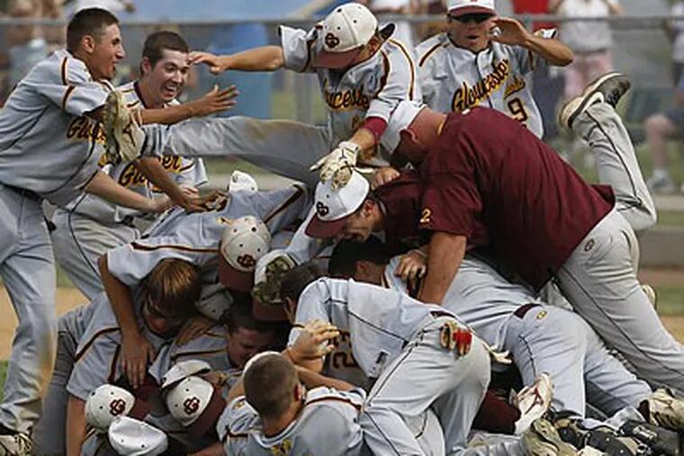 Gloucester Catholic celebrates their win at the end of the game. (Michael S. Wirtz / Staff Photographer)