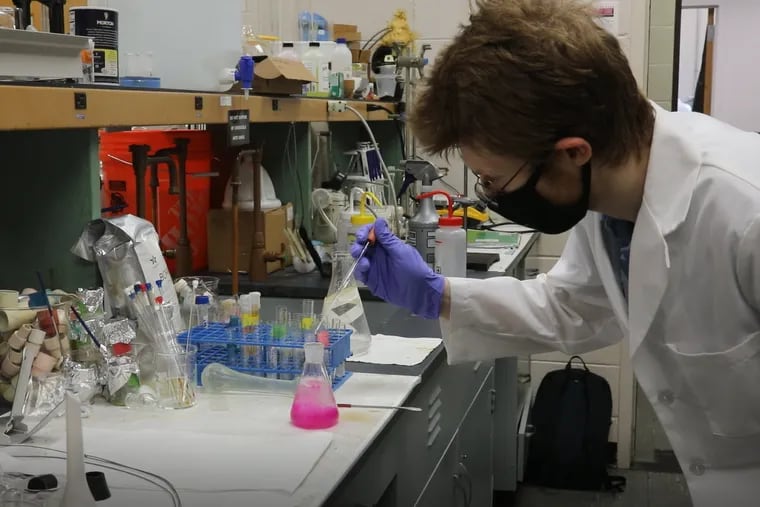 Jason Wallach in his lab at the University of the Sciences in Philadelphia, in 2021. The university has since merged with Saint Joseph's University, where Wallach continues his research into new psychedelic compounds that could one day be used to treat a range of mental health conditions.
