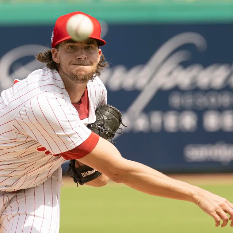 Phillies starting pitcher Aaron Nola throws during the first inning against the Miami Marlins on Friday, March 1, 2024 at BayCare Ballpark in Clearwater, FL.