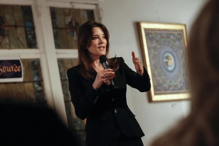 Marianne Williamson, a spiritual author and lecturer, speaks to supporters of her campaign for U.S. Representative, at the Source Spiritual Center in Venice, Calif., Dec. 5, 2013.