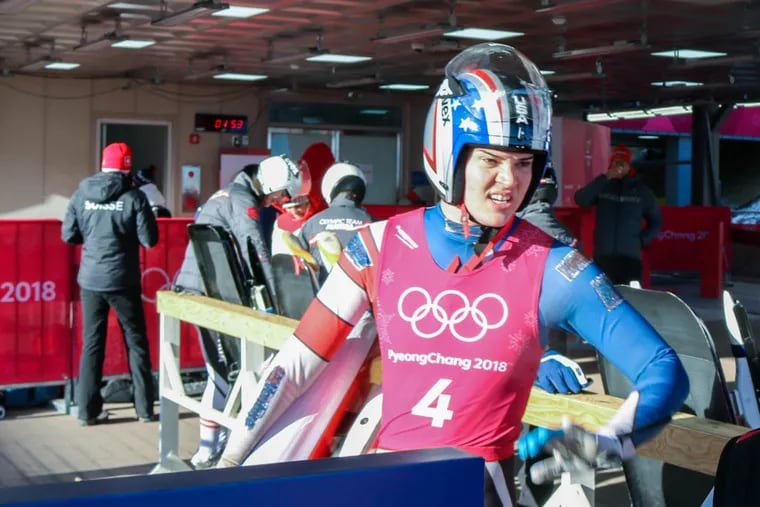 Summer Britcher during single luge training in Pyeongchang, South Korea.