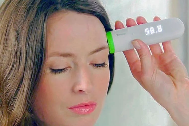 Pair the Thermo with your smart device via a free iOS or Android app, press the on button, and  swish the green-tipped top of the thermometer across the forehead. Sixteen infrared sensors will quickly measure body temperature and report results on both the thermometer LED display and your device’s screen.