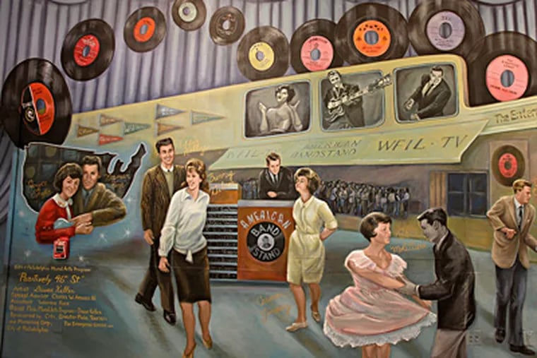 Images recalling the glory years of &quot;American Bandstand&quot; are on display in the old WFIL-TV studios in the 4600 block of Market Street in West Philadelphia. The current owners will open the building for tours between noon and 3 p.m. on Saturday. STEVEN M. FALK / Staff Photographer