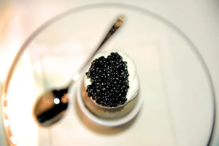 The caviar egg, as served at Jean-Georges Philadelphia at the Four Seasons Hotel. Your home plating will vary.
