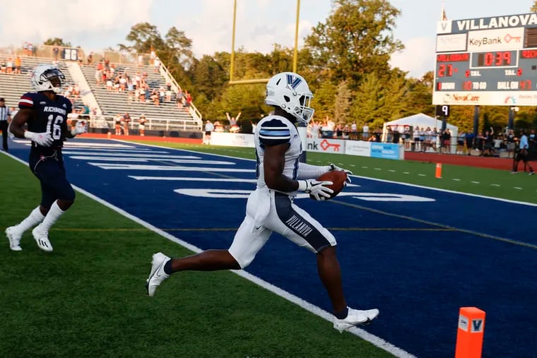 Villanova wide receiver Rayjoun Pringle, seen here in action against Richmond, ran for 180 yards and two touchdowns in a 33-10 Wildcats win over Towson.
