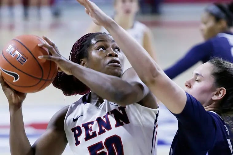 Princess Aghayere (50) and her Penn teammates are tied for first in the Ivy League.