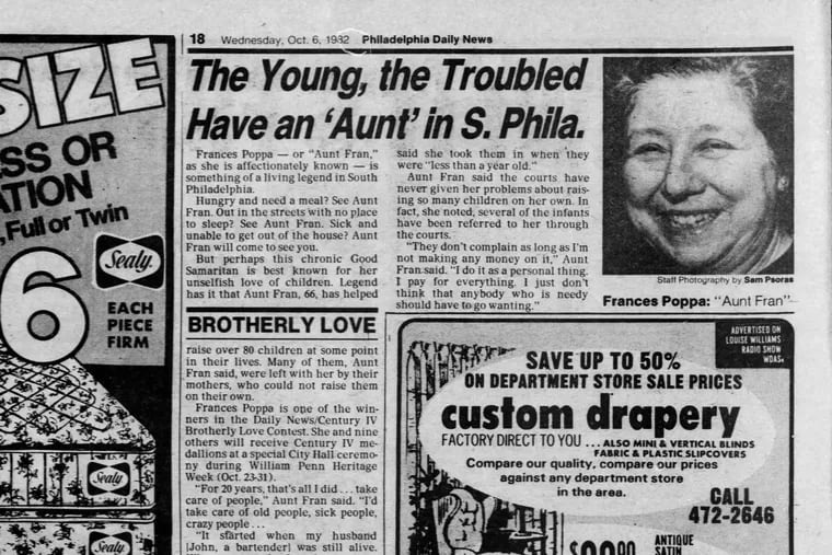Frances Poppa of South Philadelphia, helped raise more than 80 children at some point in their lives.