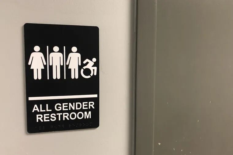 This is the sign outside Philadelphia City Hall's only gender-neutral bathroom, which is on the seventh floor. Under new legislation, City Hall would be required to have a gender-neutral bathroom on every floor.