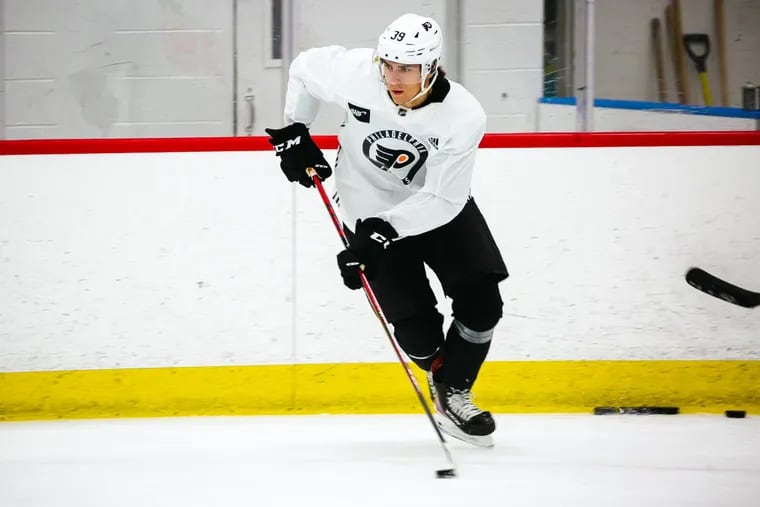 Flyers fifth-overall pick Cutter Gauthier hit the ice for the first time with the team on Monday at development camp.