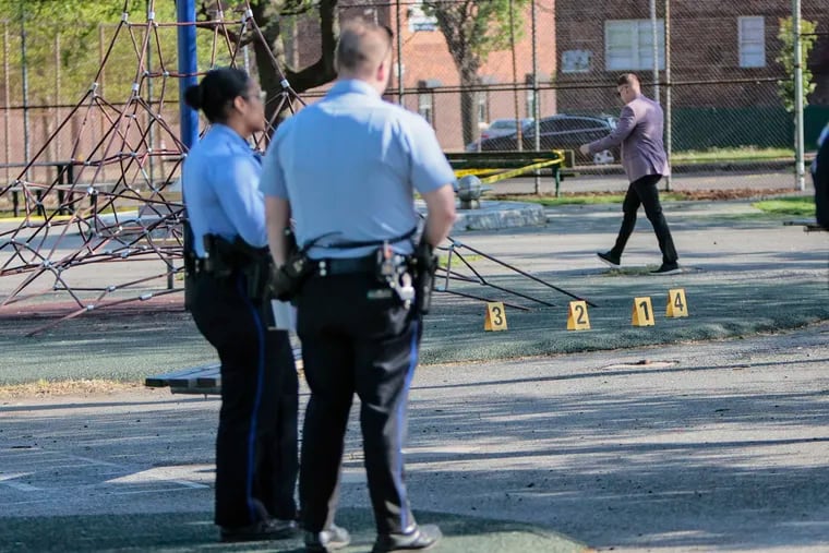 Police on the scene at the Marie Dendy Recreation Center at 10th and Jefferson streets where a 15-year-old was shot in the back on Wednesday afternoon.