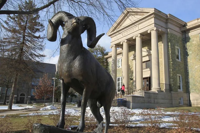 A statue of the mascot at West Chester University, one of 14 universities in the state system.