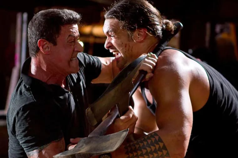 Sylvester Stallone as Jimmy and Jason Momoa as Keegan, a vicious henchman, in the action thriller &quot;Bullet to the Head.&quot;