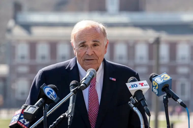 Edward G. Rendell, former Philadelphia mayor and ex-governor of Pennsylvania, speaks during an announcement at the Independence Visitor Center in March. He is endorsing Rebecca Rhynhart for Philadelphia mayor.