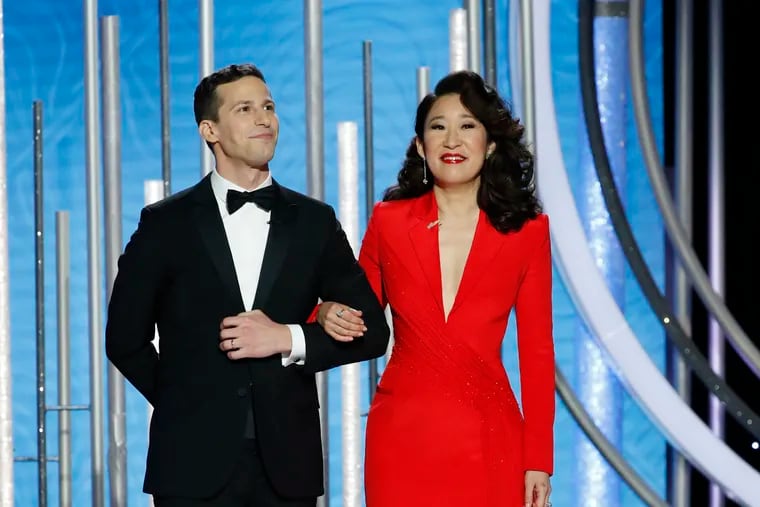 Andy Samberg and Sandra Oh at the 76th Annual Golden Globe Awards at the Beverly Hilton Hotel on Sunday in Beverly Hills, Calif.