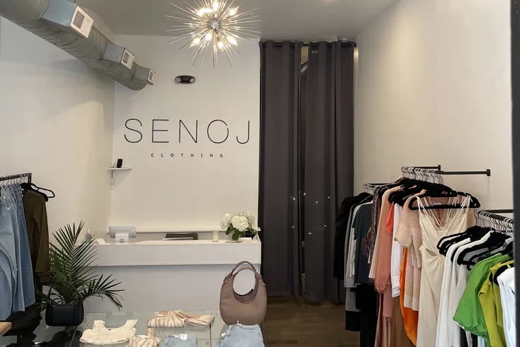 The interior of Senoj Clothing on South Street. Charrita Jones, the owner of Senoj, says that “using subcontractors instead of hiring employees, especially for social media, marketing, and payroll, has been really helpful" in keeping down her costs of doing business.