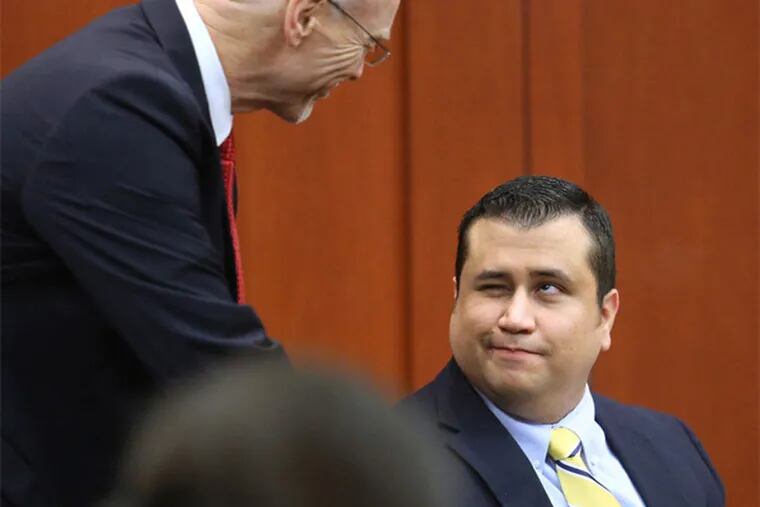 George Zimmerman, right, greets his defense counsel Don West during his trial. Zimmerman's team outmaneuvered the prosecution in the jury selection process to bring about an acquittal.  (Pool photo by Joe Burbank/Orlando Sentinel/MCT)