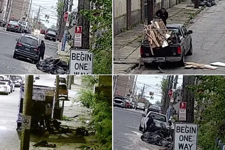 Illegal dumping activity in various areas of the city, as shown in a video screen capture from a video released by the City of Philadelphia.