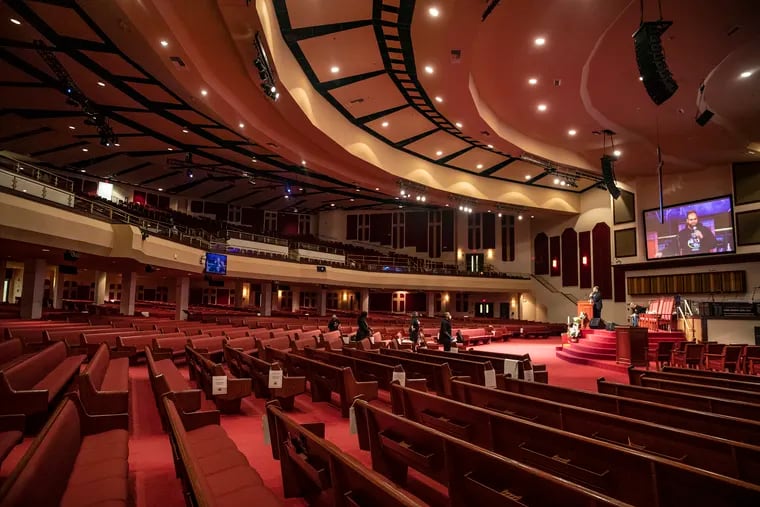 An inside view of East Mount Airy's Enon Tabernacle Baptist Church. After a break-in earlier this month, the Rev. Alyn Waller is offering to help the culprit, who he imagined is likely struggling.