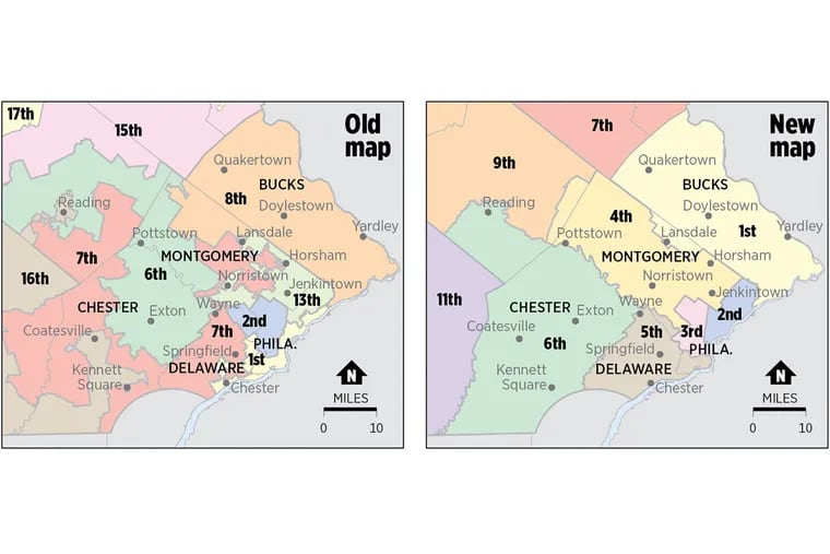 Congressional districts in southeastern Pennsylvania changed significantly under the new map imposed by the Pennsylvania Supreme Court to replace the map adopted in 2011.