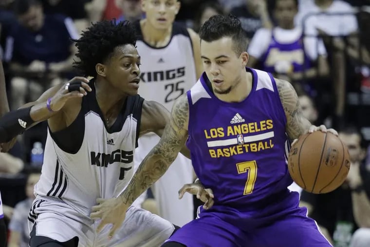 Gabe York (right) and the rest of the Lakers will be the Sixers’ playoff opponent in the NBA Summer League.