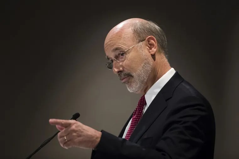 Pennsylvania Gov. Tom Wolf gestures as he speaks at a Pennsylvania Press Club luncheon in Harrisburg, Pa., Monday, Oct. 30, 2017. Wolf has approved legislation authorizing a major expansion of gambling in what is already the nation's second-largest commercial casino state. (AP Photo/Matt Rourke)