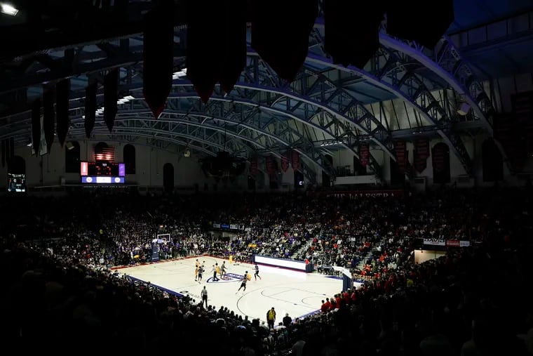 The opening tip-off of the Philadelphia Catholic League boys’ basketball championship game between Roman Catholic and Archbishop Ryan at the Palestra.