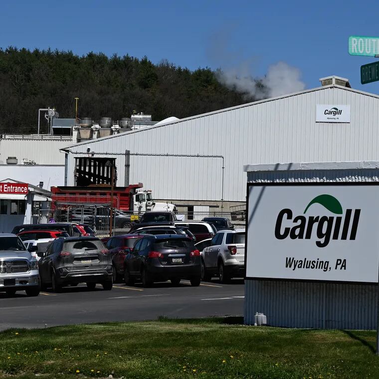 The main entrance to the Cargill meat packing plant in Wyalusing, Thursday, Apr. 25, 2024. Official MLB baseballs are stitched together in Turrialba, Costa Rica after the leather is processed in Tullahoma, Tennessee. But most of the cow hide comes from butchered dairy cows at the Cargill meat packing plant in Bradford County.
