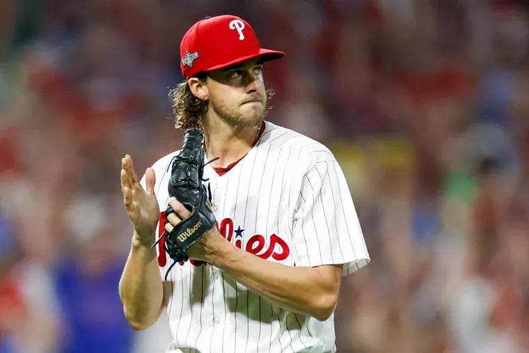 Aaron Nola pitched seven shutout innings and allowed just three hits against the Marlins in Game 2.