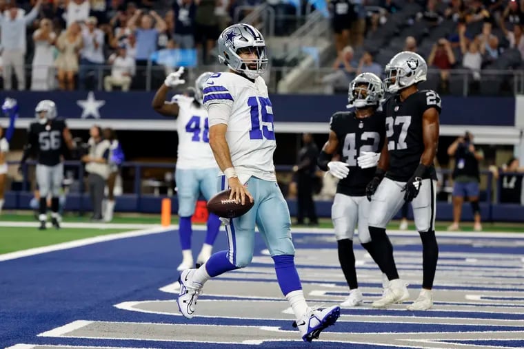 Dallas Cowboys quarterback Will Grier runs for a touchdown in a preseason game against Las Vegas last year.