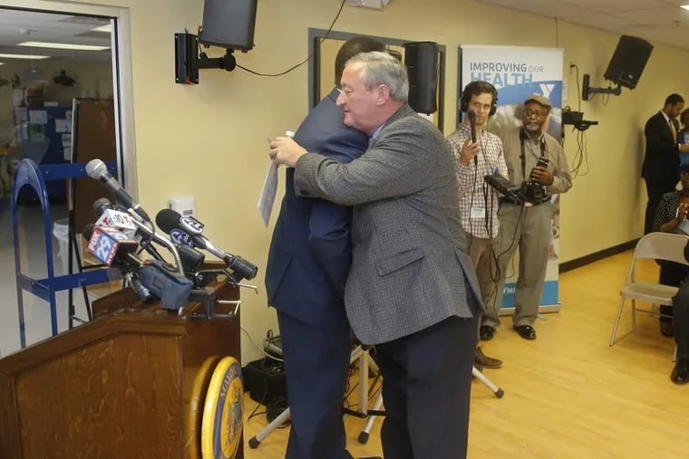 Mayor Kenney, right, and Council President Darrell Clarke haven’t been in a hugging mood lately.