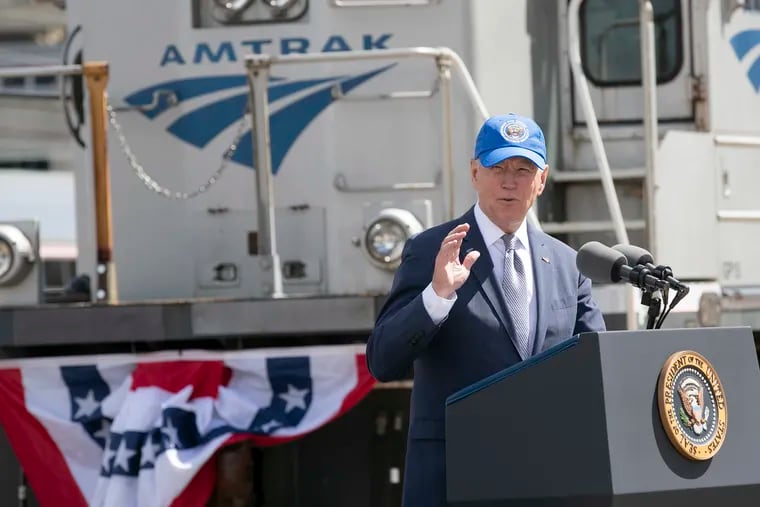 President Joe Biden speaks at an event marking the 50th anniversary of Amtrak at 30th Street Station in Philadelphia last year.