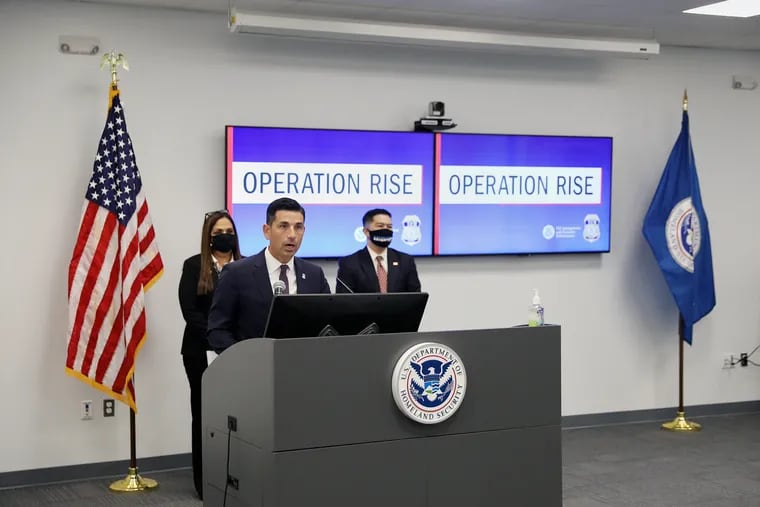 Then-acting U.S. Secretary of Homeland Security Chad Wolf speaking about the outcome of "Operation Rise," a series of targeted raids by Immigration and Customs Enforcement in "sanctuary" cities, during a news conference at the agency's local field office in Center City Philadelphia on Friday, Oct. 16, 2020. ICE officials said they arrested 5 undocumented immigrants in Philadelphia as part of the operation.