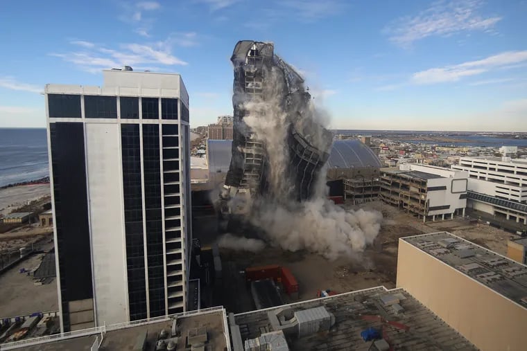 The former Trump Plaza Hotel and Casino is imploded in Atlantic City.